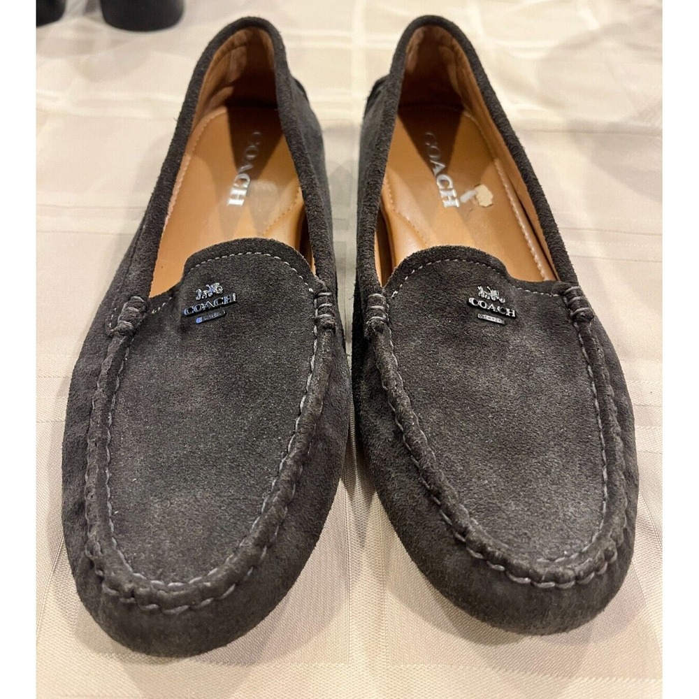 Coach Women's Mary Lock Up Suede Dark Brown Flat shoes Womens 8